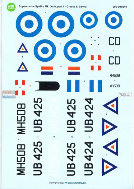 ASKD48010 1:48 ASK/Art Scale Decals - Spifire Mk.IX Part 1: Greece & Burma