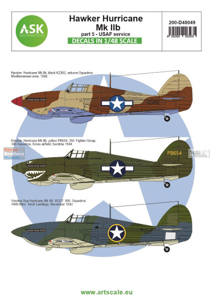 ASKD48049 1:48 ASK/Art Scale Decals - Hurricane Mk.IIb Part 5:  USAF Service