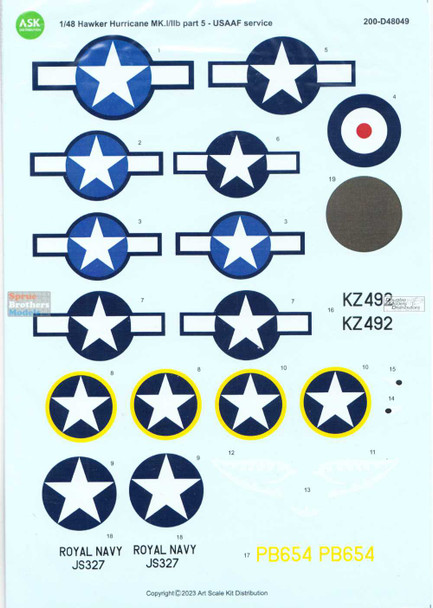 ASKD48049 1:48 ASK/Art Scale Decals - Hurricane Mk.IIb Part 5:  USAF Service