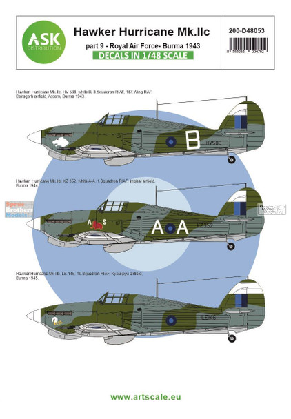 ASKD48053 1:48 ASK/Art Scale Decals - Hurricane Mk.IIc Part 9:  Royal Air Force Burma 1943