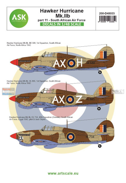 ASKD48055 1:48 ASK/Art Scale Decals - Hurricane Mk.IIb Part 11:  South African Air Force