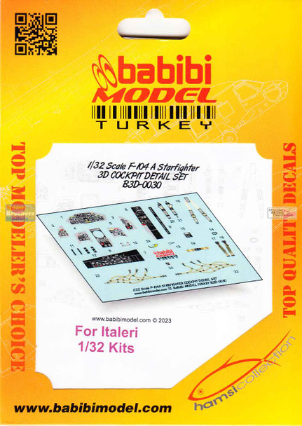 BBBB3D0030 1:32 Babibi Model 3D Cockpit Detail Set - F-104A Starfighter (ITA kit)