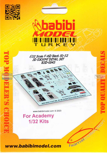 BBBB3D0043 1:32 Babibi Model 3D Cockpit Detail Set - F-16D Block 50-52 Falcon (ACA kit)