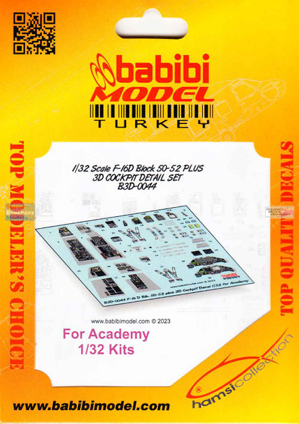 BBBB3D0044 1:32 Babibi Model 3D Cockpit Detail Set - F-16D Block 50-52 Plus Falcon (ACA kit)