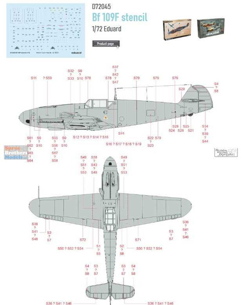 EDUD72045 1:72 Eduard Decals - Bf109F Stencils