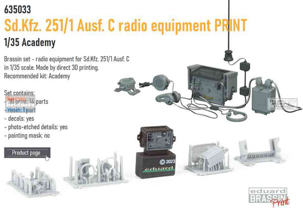 EDU635033 1:35 Eduard Brassin PRINT Sd.Kfz.251 Ausf.C Radio Equipment (ACA kit)