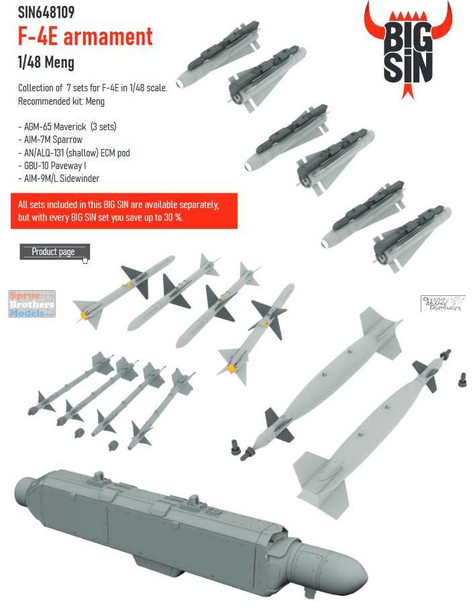 EDUSIN648109 1:48 Eduard BIG SIN F-4E Phantom II Armament Set (MNG kit)