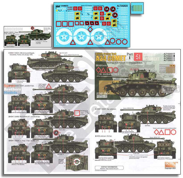 ECH352025 1:35 Echelon Decals - A34 Comet of 11th Armoured Division Pt 1