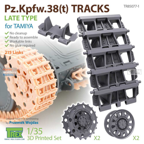 TRXTR85077-1 1:35 TRex - Pz.Kpfw.38(t) Tracks Late Type (TAM kit)
