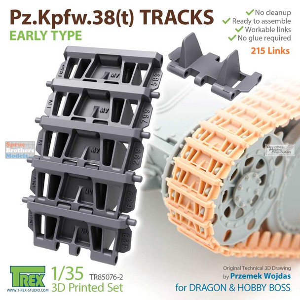 TRXTR85076-2 1:35 TRex - Pz.Kpfw.38(t) Tracks Early Type (DRA/HBS kit)