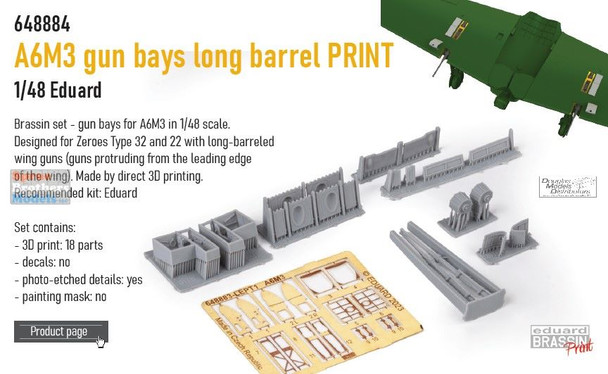 EDU648884 1:48 Eduard Brassin Print - A6M3 Zero Gun Bays Long Barrel (EDU kit)