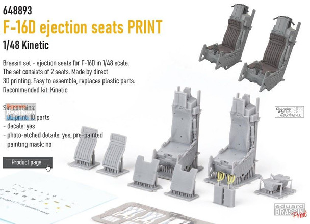 EDU648893 1:48 Eduard Brassin Print - F-16D Falcon Ejection Seats (KIN kit)