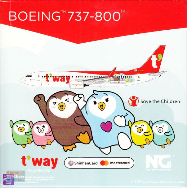 NGM58169 1:400 NG Model T'Way Air B737-800(W) Reg #HL8306 'MasterCard' (pre-painted/pre-built)