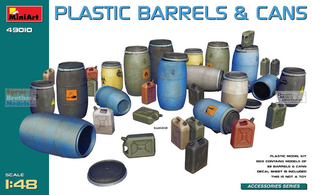 MIA49010 1:48 Miniart Plastic Barrels & Cans