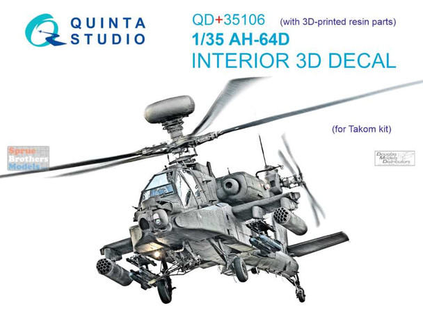 QTSQD35106R 1:35 Quinta Studio Interior 3D Decal - AH-64D Apache with Resin Part (TAK kit)