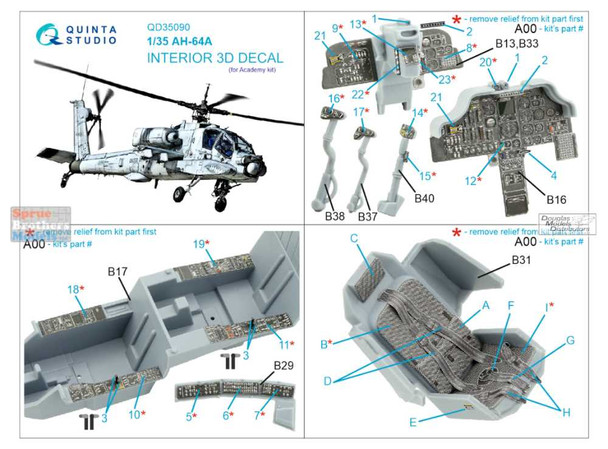 QTSQD35090 1:35 Quinta Studio Interior 3D Decal - AH-64A Apache (ACA kit)