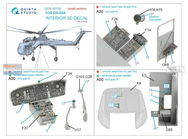 QTSQDS35100 1:35 Quinta Studio Interior 3D Decal - CH-54A Tarhe (ICM kit) Small Version