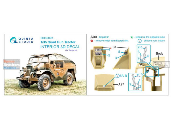QTSQD35093 1:35 Quinta Studio Interior 3D Decal - Quad Gun Tractor (TAM kit)
