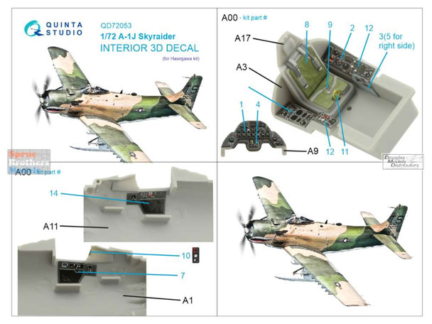 QTSQD72053 1:72 Quinta Studio Interior 3D Decal - A-1J Skyraider (HAS kit)