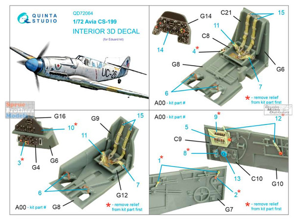 QTSQD72064 1:72 Quinta Studio Interior 3D Decal - Avia CS-199 (EDU kit)