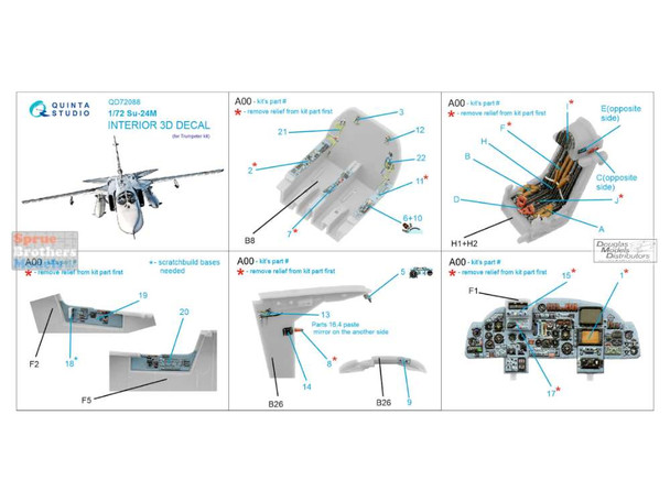 QTSQD72088 1:72 Quinta Studio Interior 3D Decal - Su-24M Fencer (TRP kit)