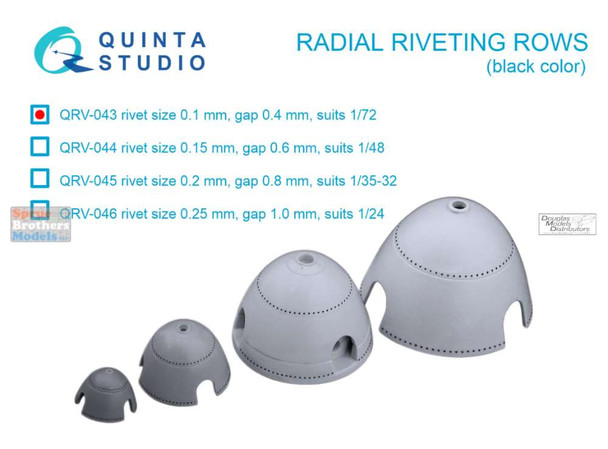 QTSQRV043 Quinta Studio 3D Decal - 1:72 Radial Riveting Rows (black) [0.1mm / gap 0.4mm]