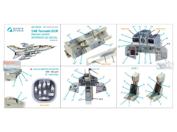 QTSQD48204R 1:48 Quinta Studio Interior 3D Decal - Tornado ECR German Version with Resin Parts (REV kit)