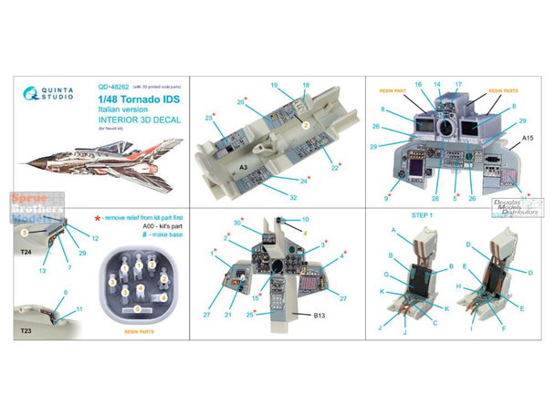 QTSQD48262R 1:48 Quinta Studio Interior 3D Decal - Tornado IDS Italian Version with Resin Parts (REV kit)