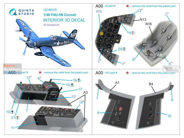 QTSQD48325 1:48 Quinta Studio Interior 3D Decal - F4U-5N Corsair (HAS kit)