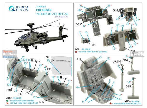 QTSQD48362 1:48 Quinta Studio Interior 3D Decal - AH-64D Apache (HAS kit)
