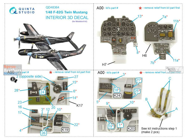 QTSQD48364 1:48 Quinta Studio Interior 3D Decal - F-82G Twin Mustang (MDV kit)