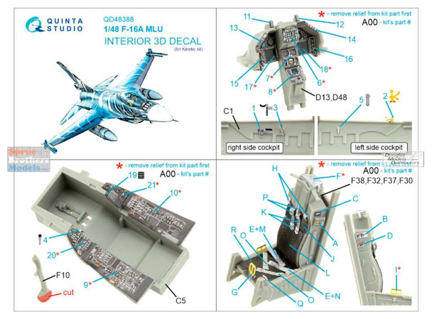 QTSQD48388 1:48 Quinta Studio Interior 3D Decal - F-16A MLU Falcon (KIN kit)