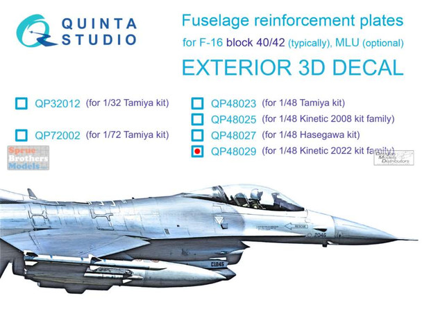 QTSQP48029 1:48 Quinta Studio 3D Decal - F-16C Block 40/42 Falcon Fuselage Reinforcement Plates (KIN kit)