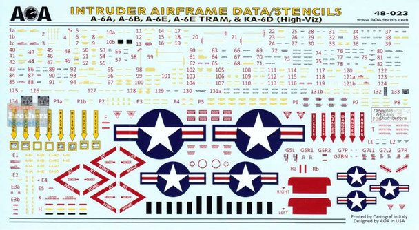 AOA48023 1:48 AOA Decals - A-6 Intruder Airframe Data/Stencils (A-6A A-6B A-6E A-6E TRAM KA-6D)