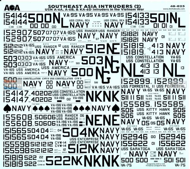 AOA48025 1:48 AOA Decals - USN A-6A A-6B KA-6D Intruders in Vietnam War: Southeast Asia Intruders #2