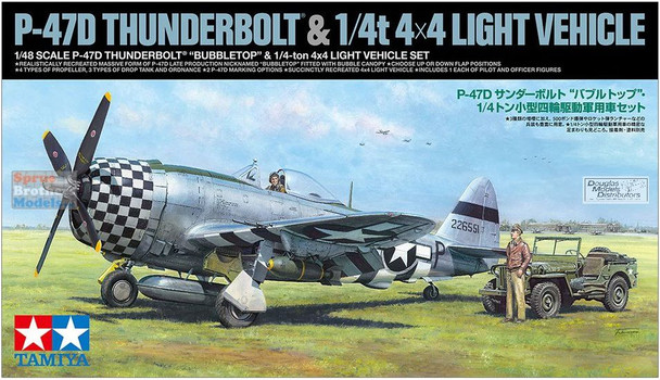 TAM25214 1:48 Tamiya P-47D Thunderbolt Bobbletop & 1/4t 4x4 Light Vehicle [2 kits]
