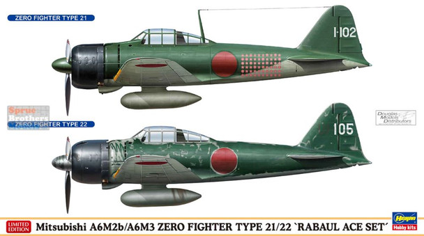 HAS02437 1:72 Hasegawa A6M2b / A6M3 Zero Type 21/22 'Rabaul Ace Set' [2 kits]