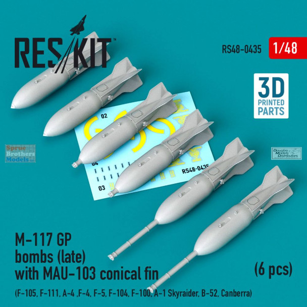 RESRS480435 1:48 ResKit M-117R GP Bombs Late with MAU-103 Conical Fin