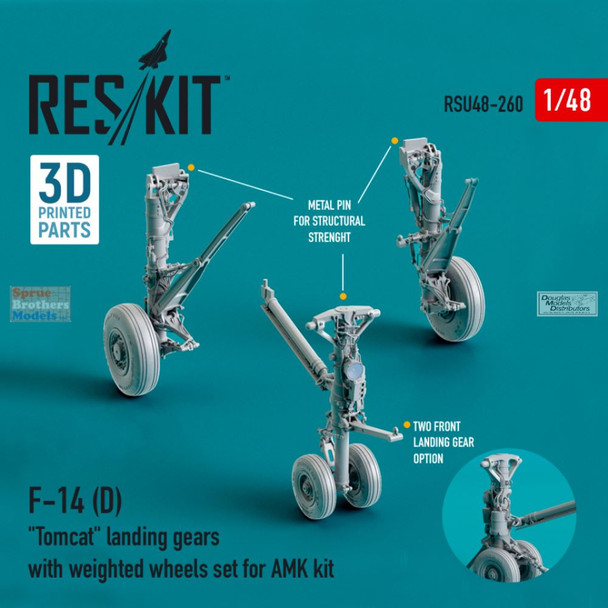 RESRSU480260U 1:48 ResKit F-14D Tomcat Landing Gear with Weighted Wheels (AMK kit)