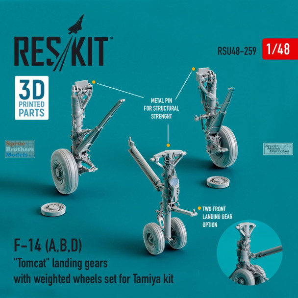 RESRSU480259U 1:48 ResKit F-14A F-14B F-14D Tomcat Landing Gear with Weighted Wheels (TAM kit)