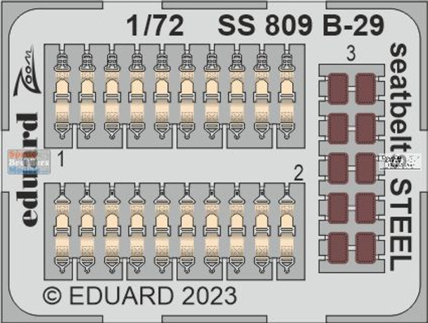 EDUSS809 1:72 Eduard Zoom Color PE - B-29 Superfortress Seatbelts [STEEL] (ACA/H2K kit)