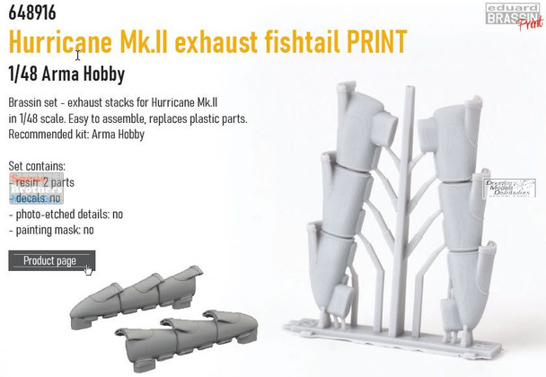 EDU648916 1:48 Eduard Brassin Print - Hurricane Mk.IIc Exhaust Fishtail (ARM kit)