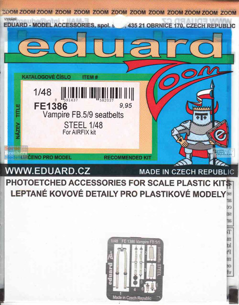 EDUFE1386 1:48 Eduard Color Zoom PE - Vampire FB.5/9 Seatbelts [STEEL] (AFX kit)