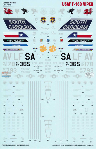 CARCD48232 1:48 Caracal Models Decals - F-16D Falcon 'Viper'