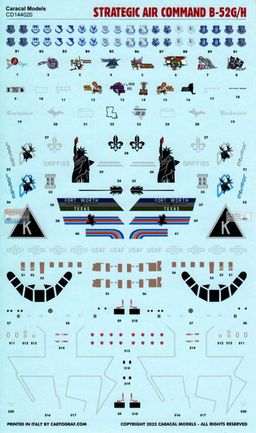 CARCD144020 1:144 Caracal Models Decals - B-52G B-52H Stratofortress