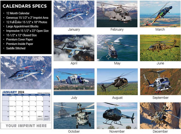 SBM077 Sprue Brothers Models 2024 Helicopters Wall Calendar by Sparta Calendars