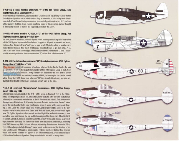 ZTZ32085 1:32 Zotz Decals - Gerald 'Jerry' Johnson - Ace of the PTO [P-39D P-38F P-38H P-47D P-40N P-38L]