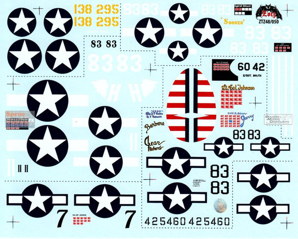 ZTZ48050 1:48 Zotz Decals - Gerald 'Jerry' Johnson - Ace of the PTO [P-39D P-38F P-38H P-47D P-40N P-38L]