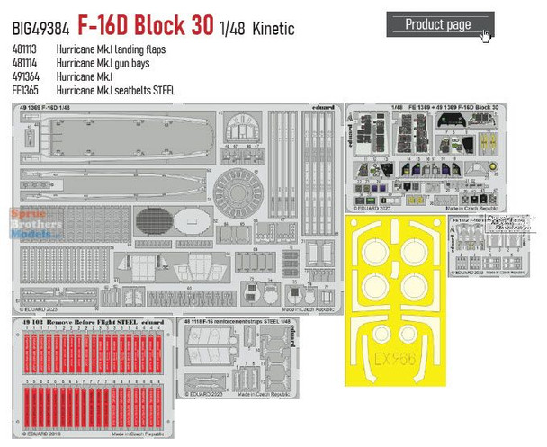 EDUBIG49384 1:48 Eduard BIG ED F-16D Block 30 Falcon Super Detail Set (KIN kit)