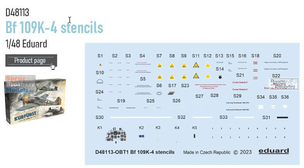 EDUD48113 1:48 Eduard Decals - Bf109K-4 Stencils (EDU kit)